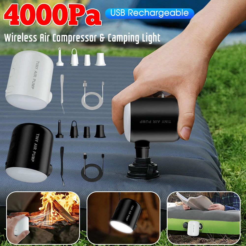 4000Pa Portable Wireless Air Pump - Rechargeable Inflator & Lantern