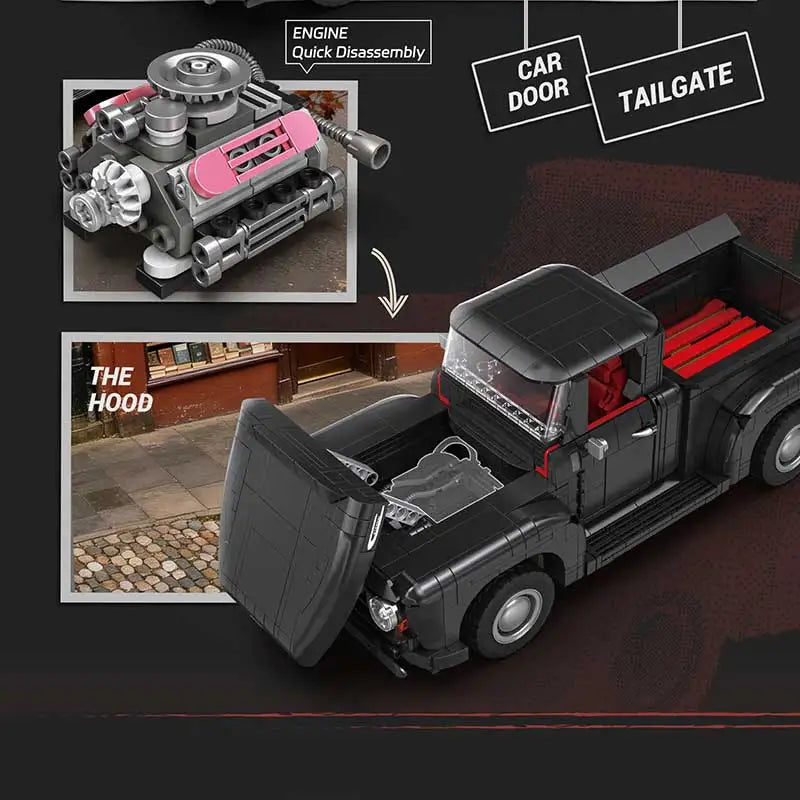 MOULD KING 1953 F100 Pickup Truck Building Blocks Model - Retro Toy