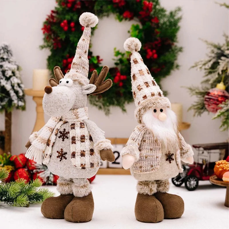 Festive Plush Santa, Snowman & Reindeer Dolls - Adjustable Holiday Decor