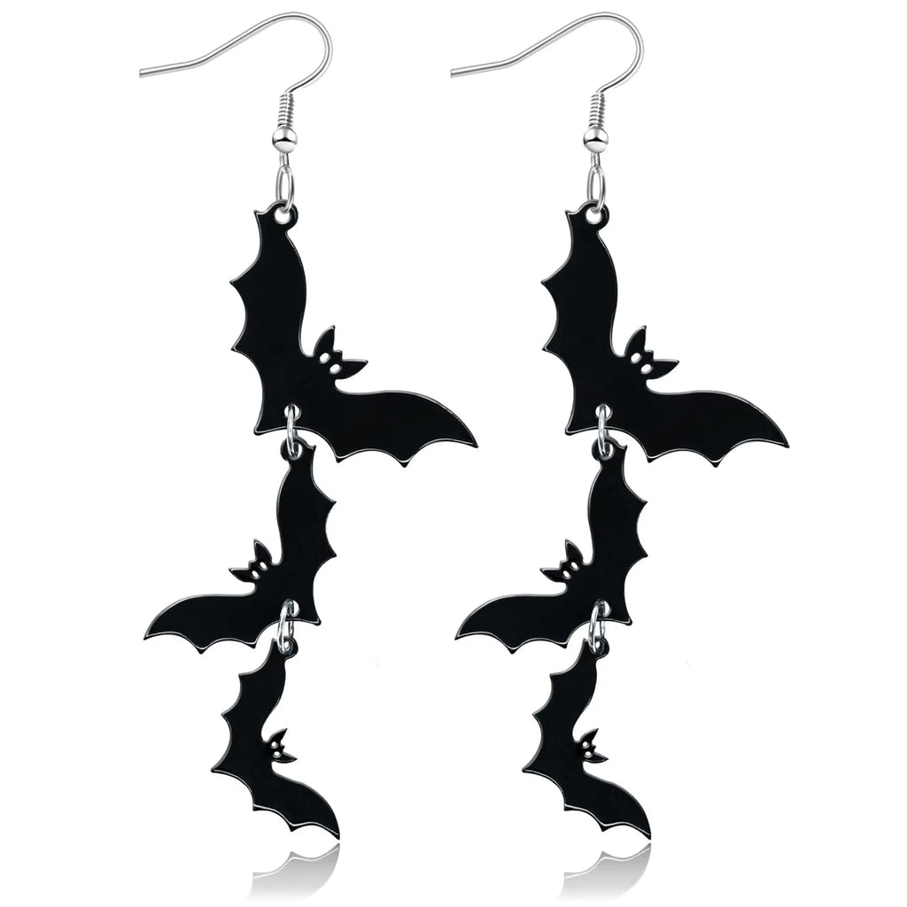 Halloween Skull Bat Drop Dangle Earrings | Spooky Multi-Layered Set