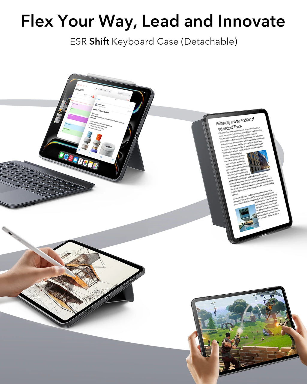 ESR Shift Keyboard Case for iPad Pro & Air - Ergonomic & Detachable