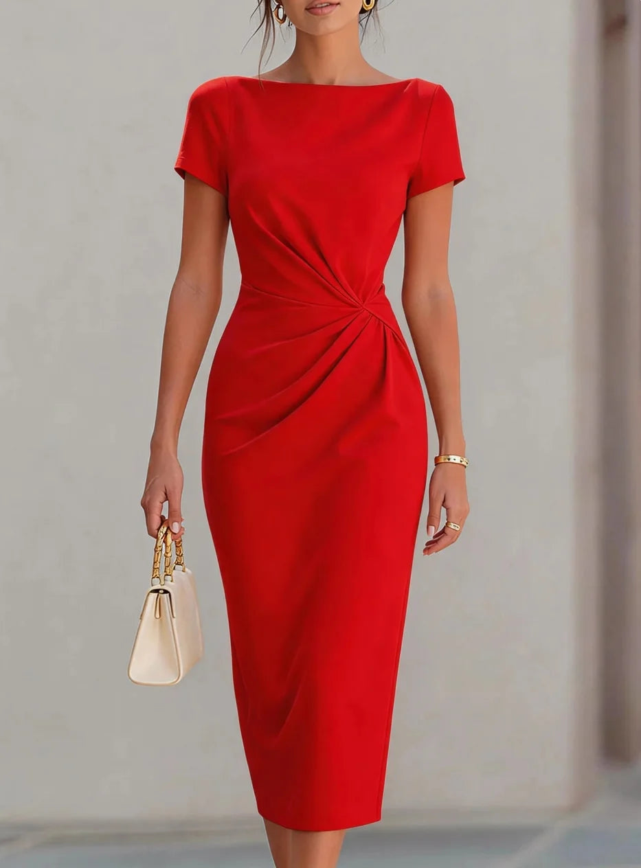 Elegant Women's Midi Dress - Twist Waist Bodycon for Office & Parties
