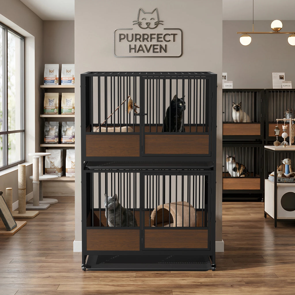 Heavy Duty Metal Cat Cage - Stackable Enclosure for Cats & Small Pets