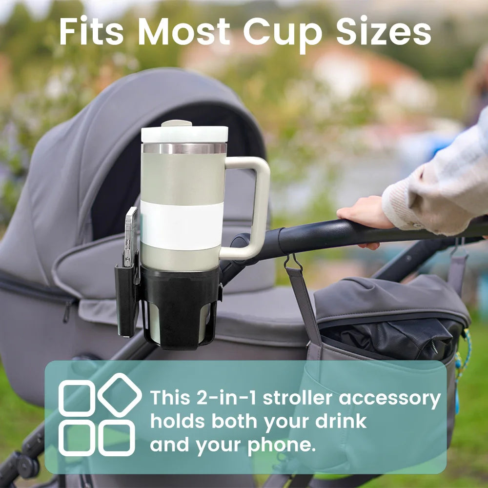 Universal Stroller & Bike Cup Holder with Phone Mount - 360° Rotatable