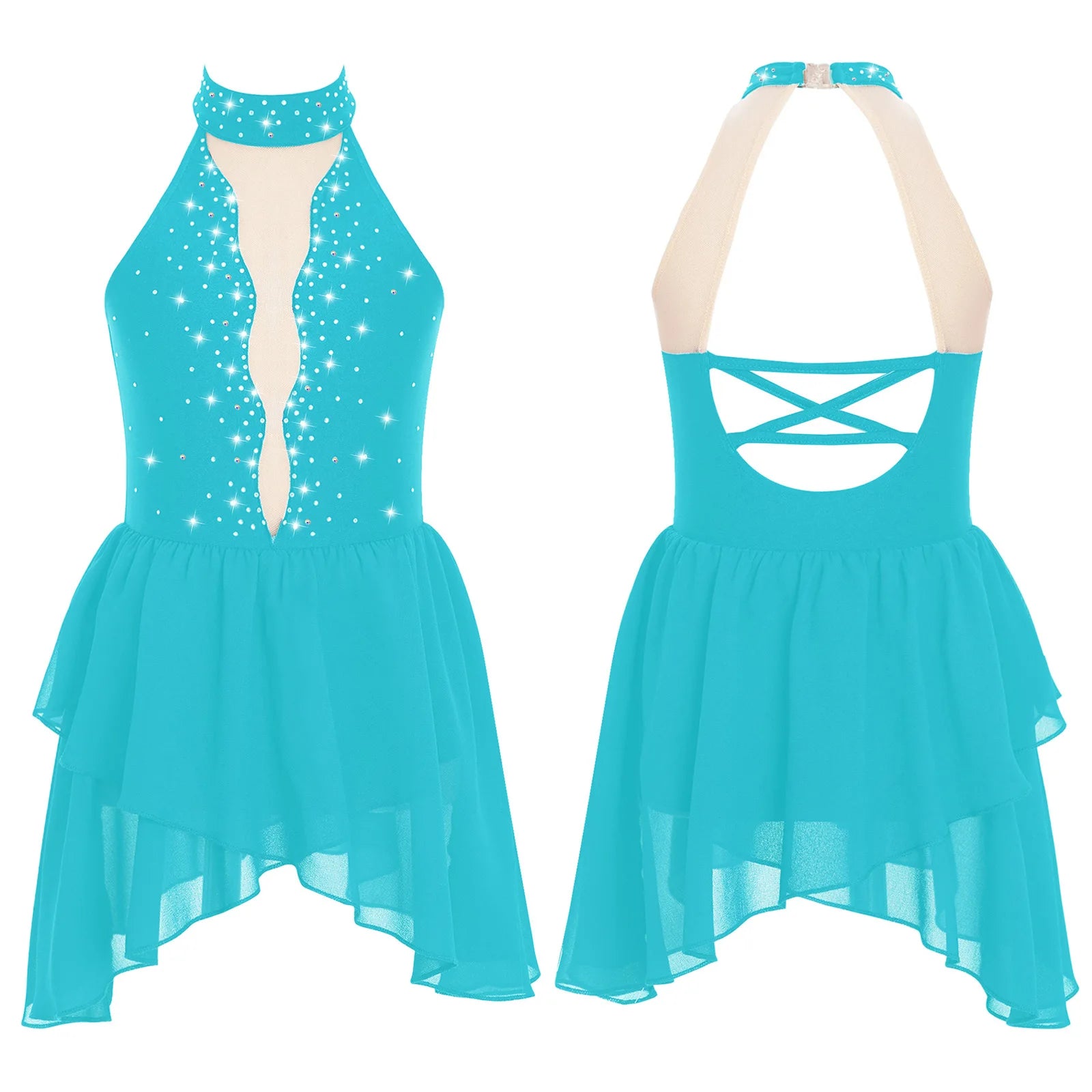 Rhinestone Dance Dress for Girls - Sleeveless Gymnastics Leotard