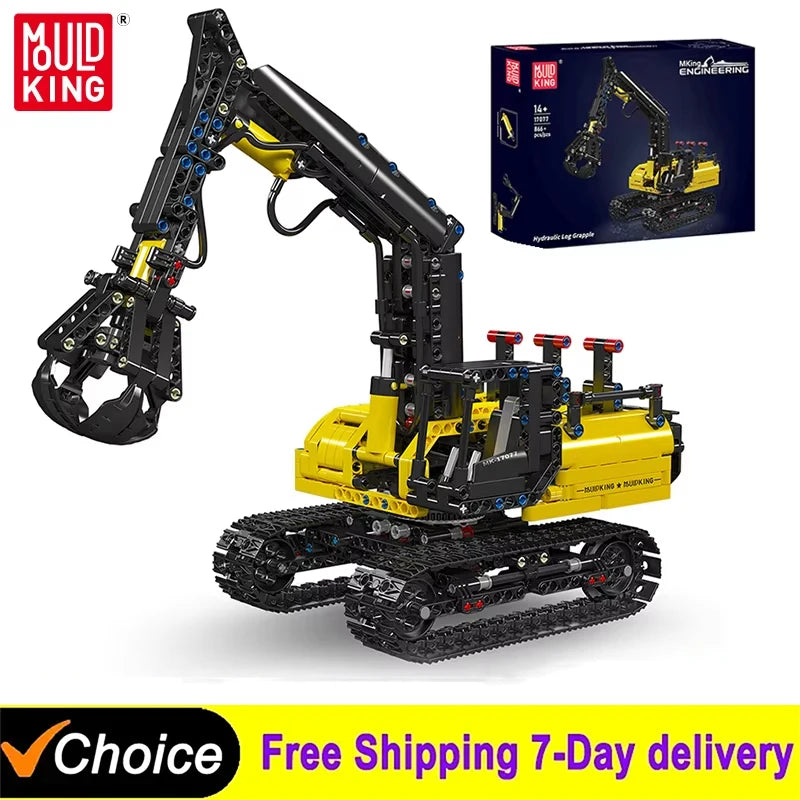 866Pcs Hydraulic Log Grapple Crawler Excavator Building Block Set