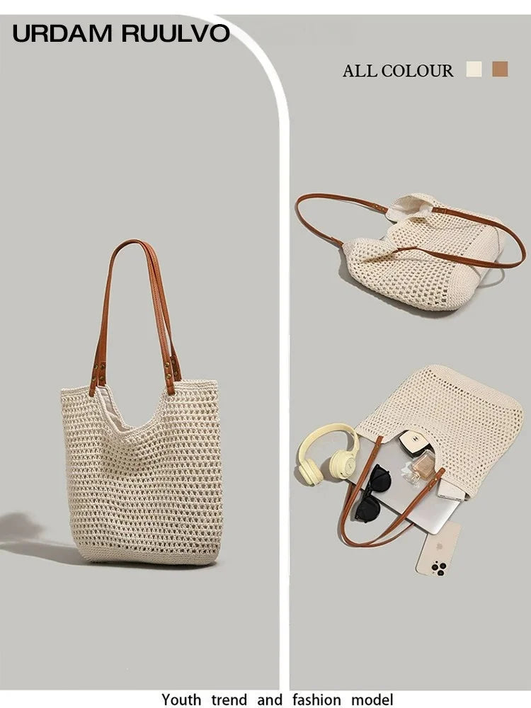 Stylish Women's Large Capacity Woven Tote Bag for Summer Travel