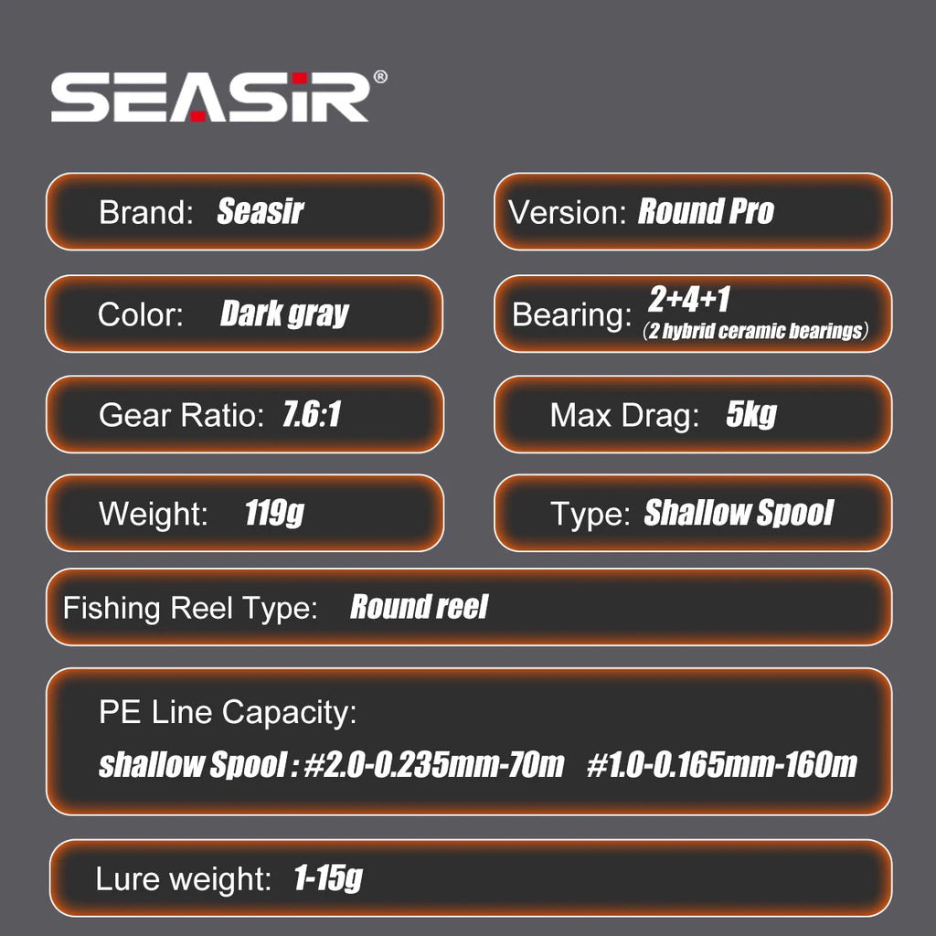 SEASIR Ultra-Light Carbon Fiber Baitcasting Reel with Free Reel Bag