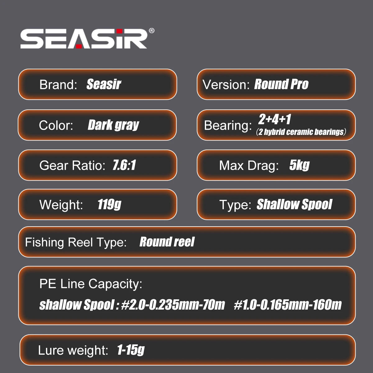 SEASIR Ultralight Carbon Fiber Baitcasting Fishing Reel 7.6:1 Drag