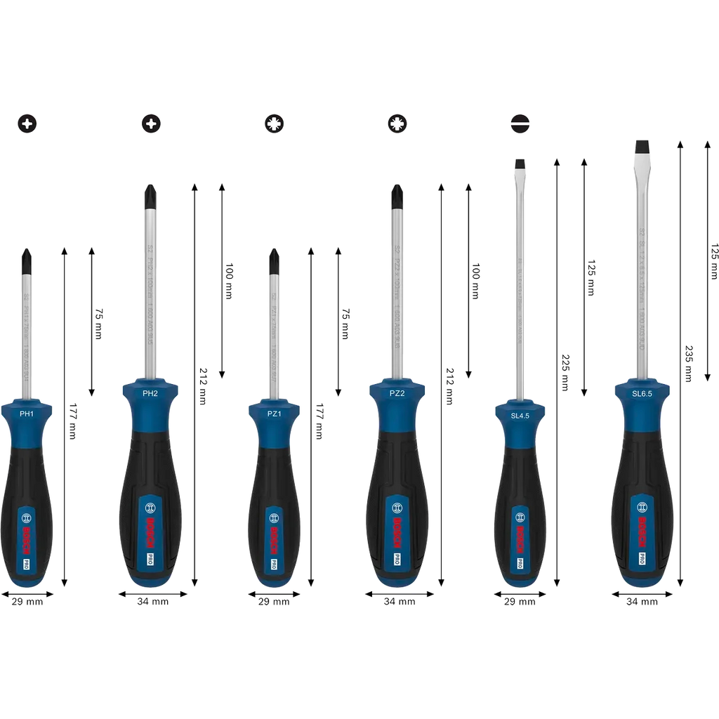 Bosch PRO Screwdriver Set - 6 Durable Hand Tools for Heavy-Duty Tasks