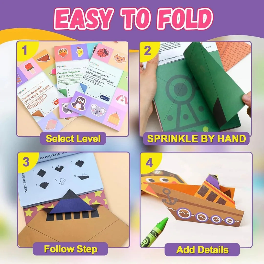 Creative Origami Kit - 30 Colorful Paper Sheets & Craft Guide for Kids