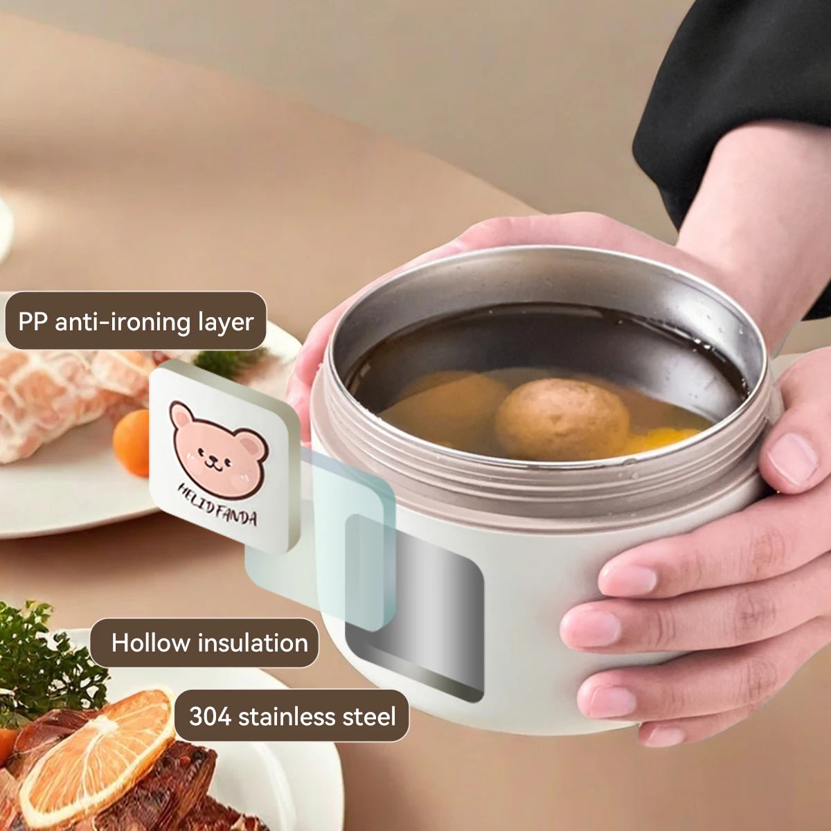 Cute Bear Stainless Steel Insulated Bento Lunch Box for Kids