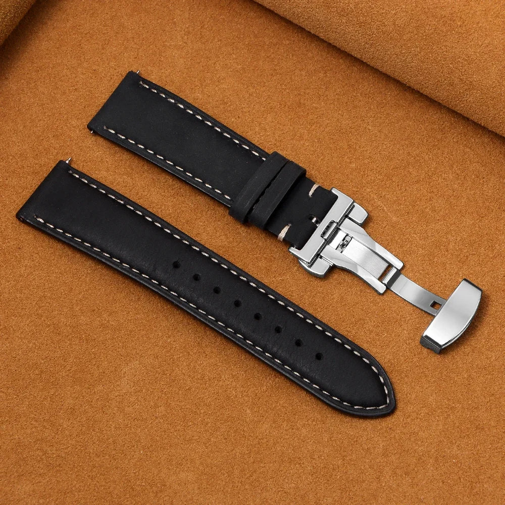 Luxurious Leather Watchband for Seiko & Omega - Butterfly Buckle 14-22mm