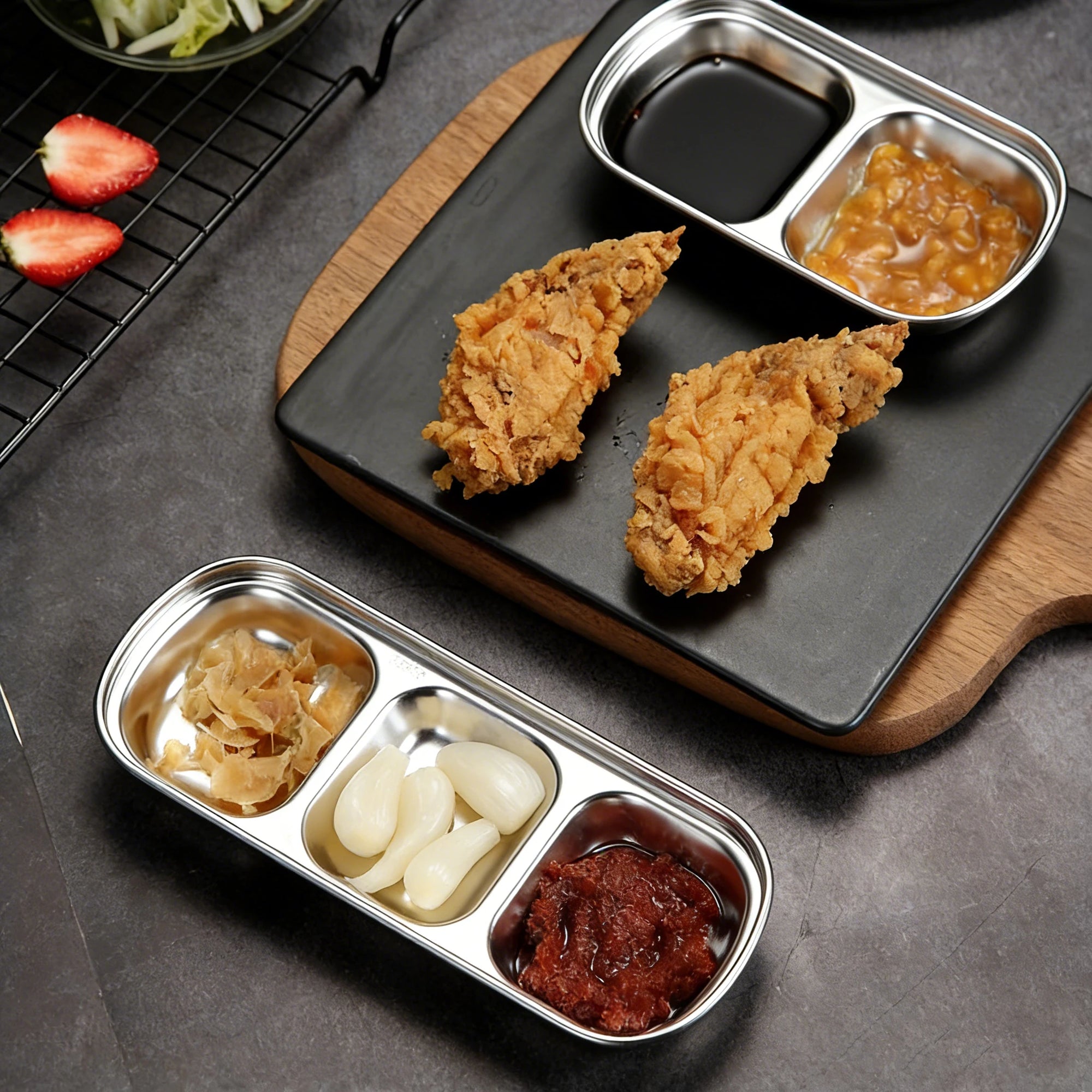 2/3/4 Grids Stainless Steel Divided Seasoning Plate