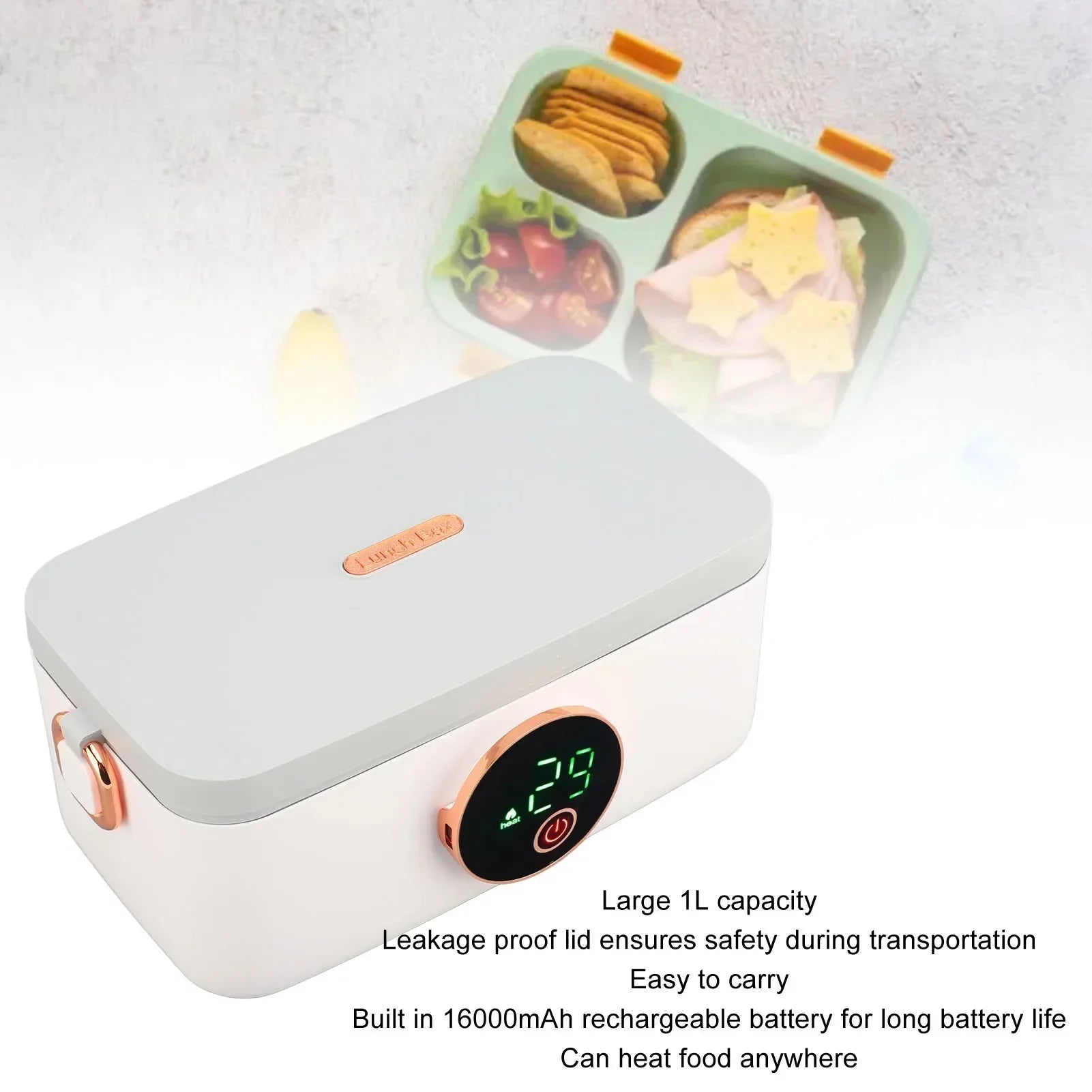 1L USB Rechargeable Electric Lunch Warmer Box for Office & Travel
