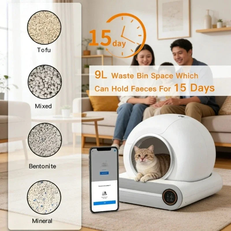 Smart Self-Cleaning Cat Litter Box - App Controlled 65L Closed Tray