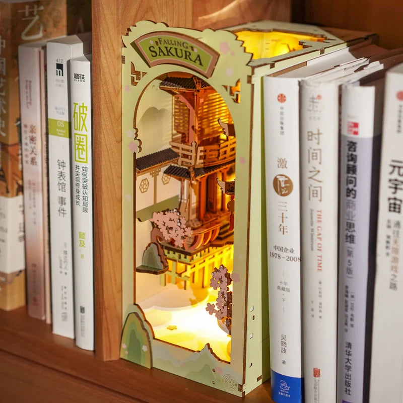 Robotime Rolife Sakura Book Nook with Lights - Creative Home Decor