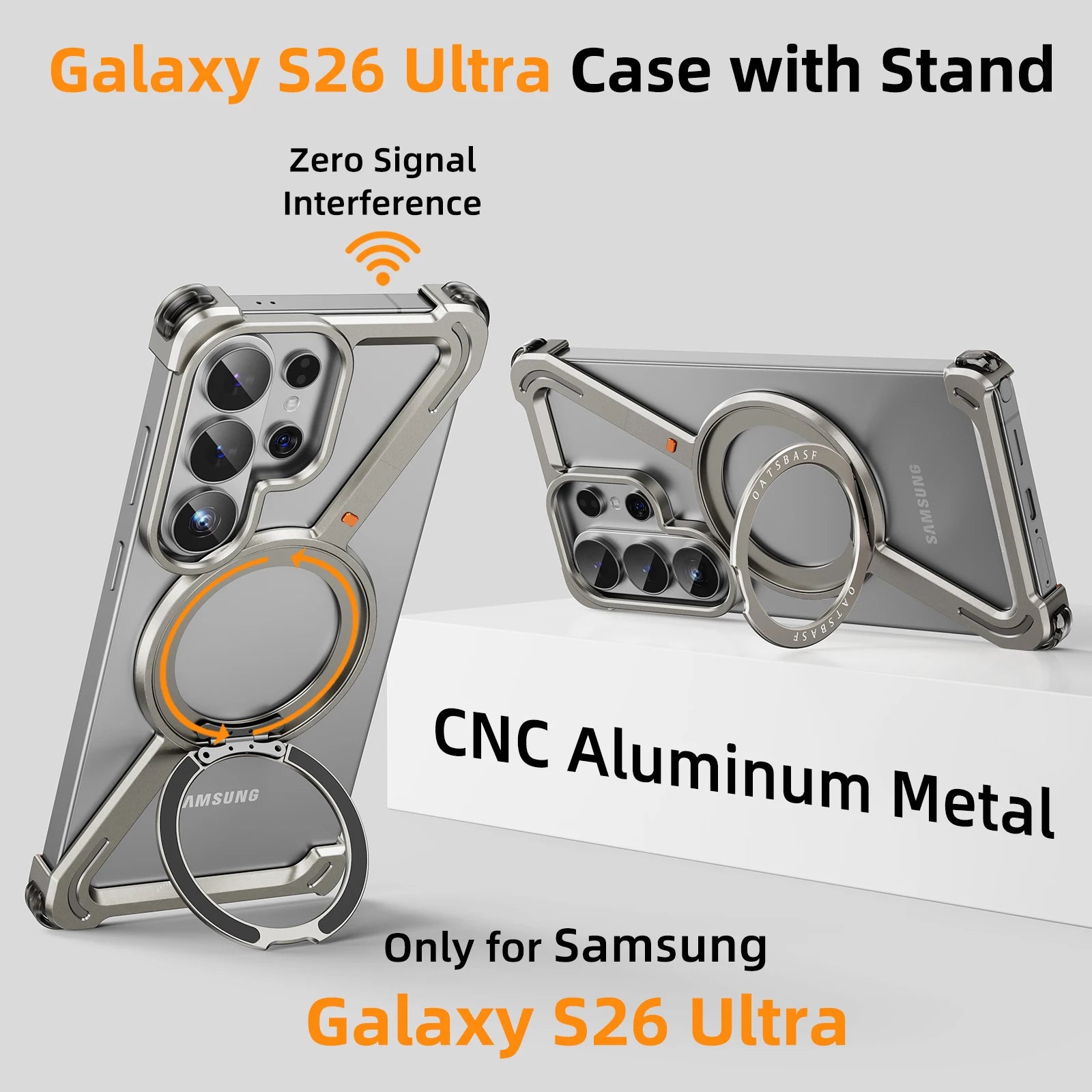 Oatsbasf Galaxy S26 Ultra Metal Bumper Case with Rotating Stand