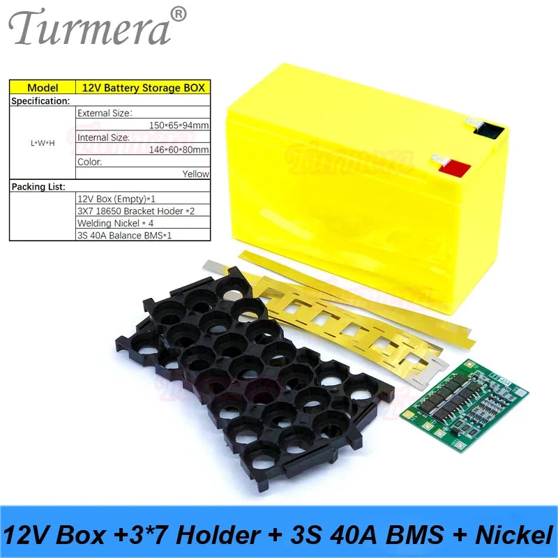 Turmera 12V Battery Storage Box for 18650 Lithium Cells - 3S BMS
