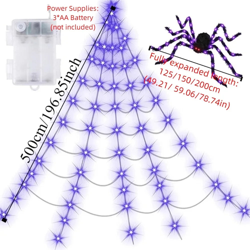 8 Modes Waterproof LED Spider Web Lights for Halloween Decor