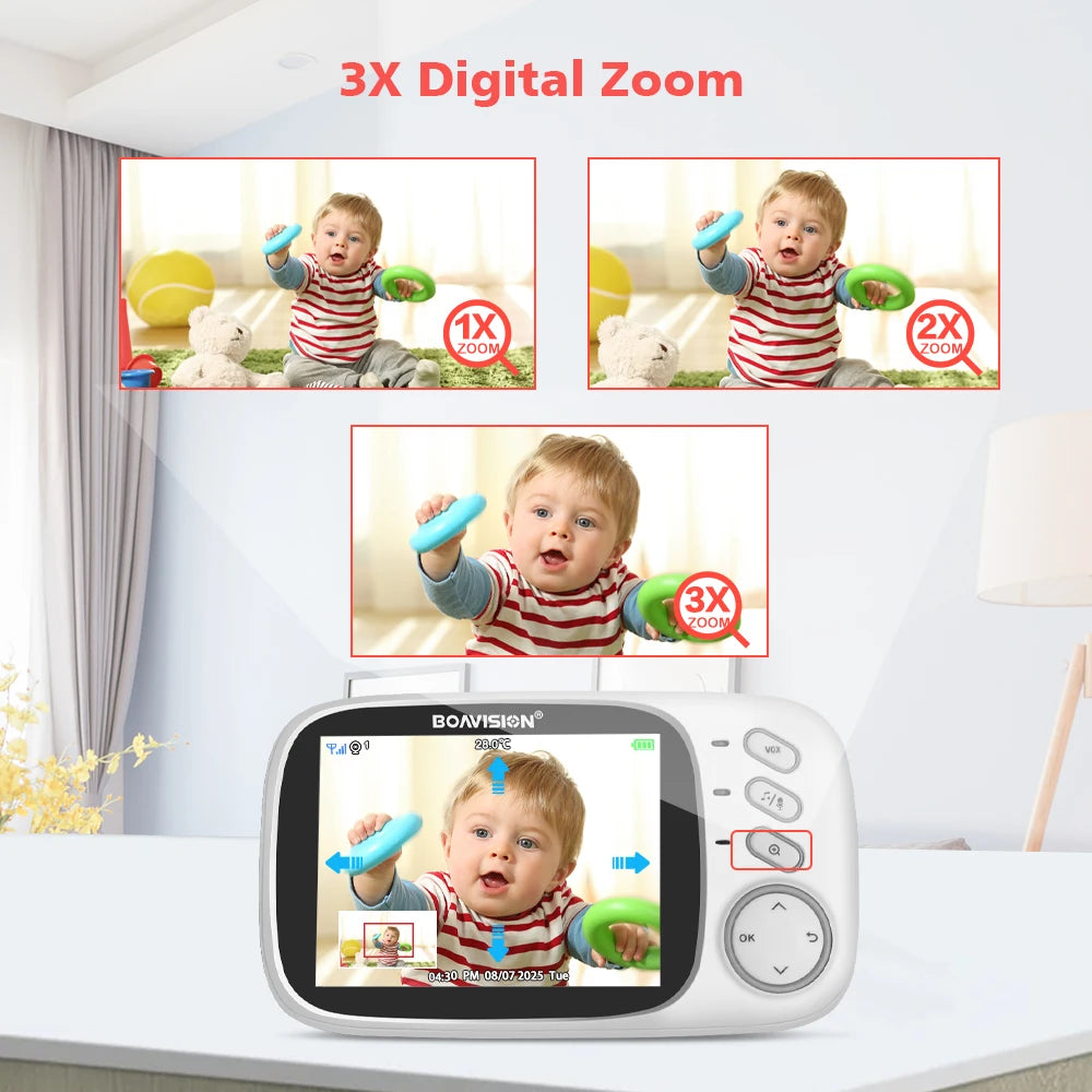 BOAVISION 2.4G Wireless Video Baby Monitor with 3.2" LCD & Night Vision