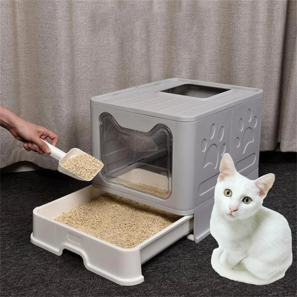 XXL Foldable Cat Litter Box with Front Entry & Top Exit - Space Saving