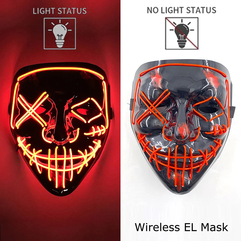 Glow-in-the-Dark Wireless LED Purge Mask for Halloween Cosplay