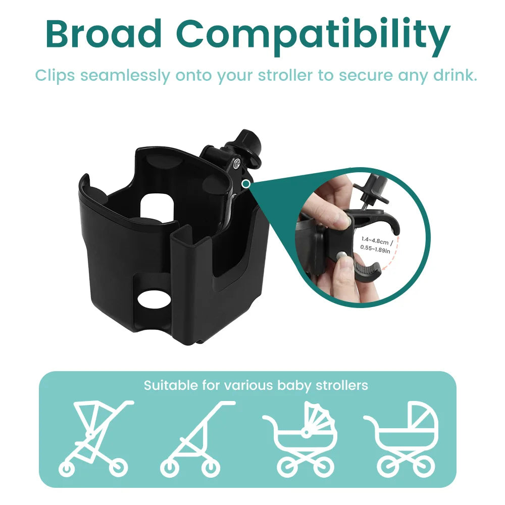 Universal Stroller & Bike Cup Holder with Phone Mount - 360° Rotatable