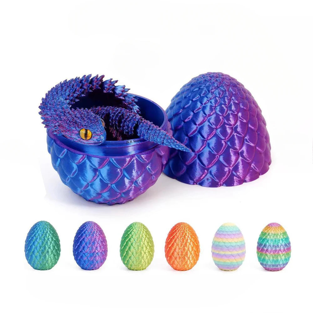 3D Printed Articulated Snake & Dragon Egg – Unique Home Decor