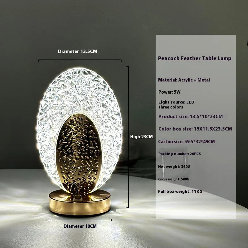 Stylish Modern Crystal Table Lamp with Touch Control & USB Charging