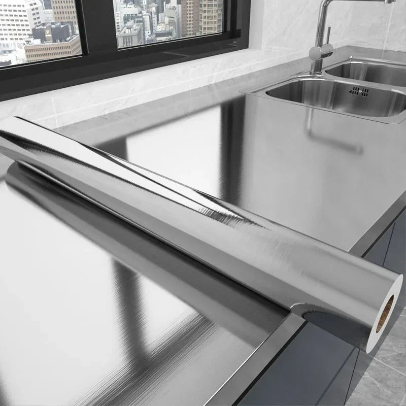 Brushed Silver Self-Adhesive Wallpaper - Waterproof & Easy to Clean
