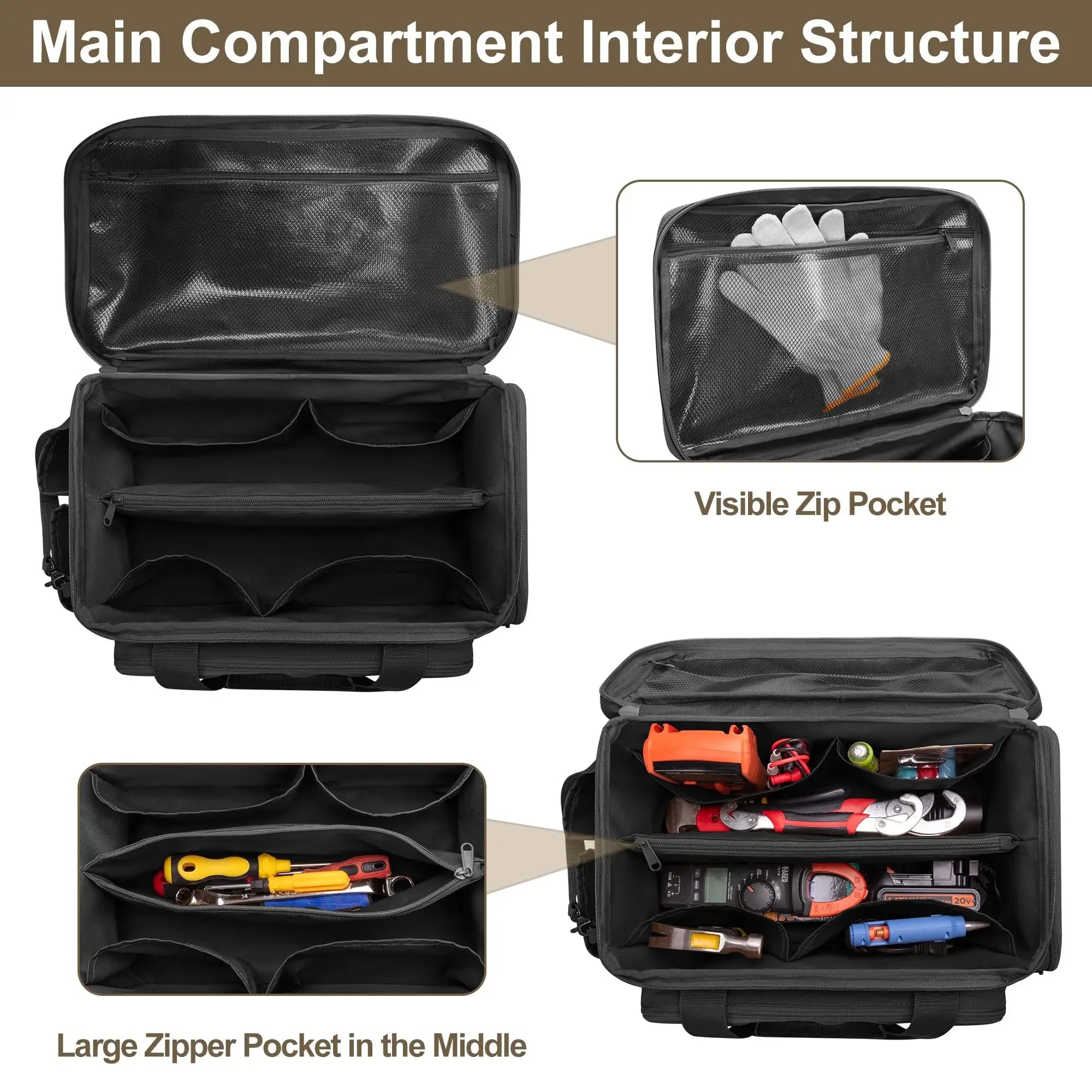 14 Inch Heavy Duty Multi-Purpose Tool Bag with Non-Slip Base