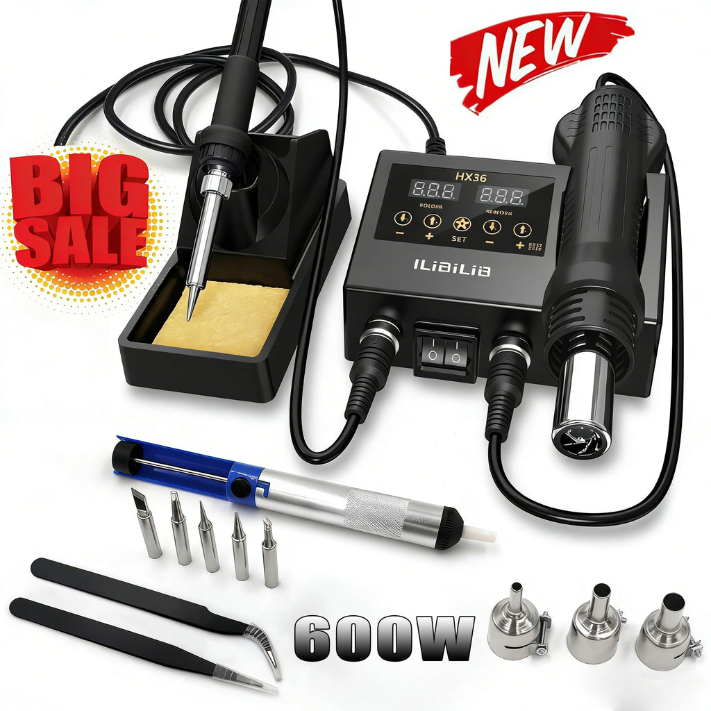 ILIBILIB 2-in-1 Soldering Station with Hot Air Gun for SMD Rework