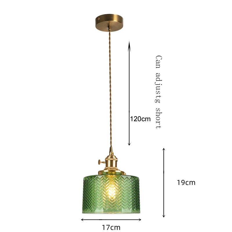 Vintage Green Glass Pendant Light - Nordic Copper Hanging Lamp
