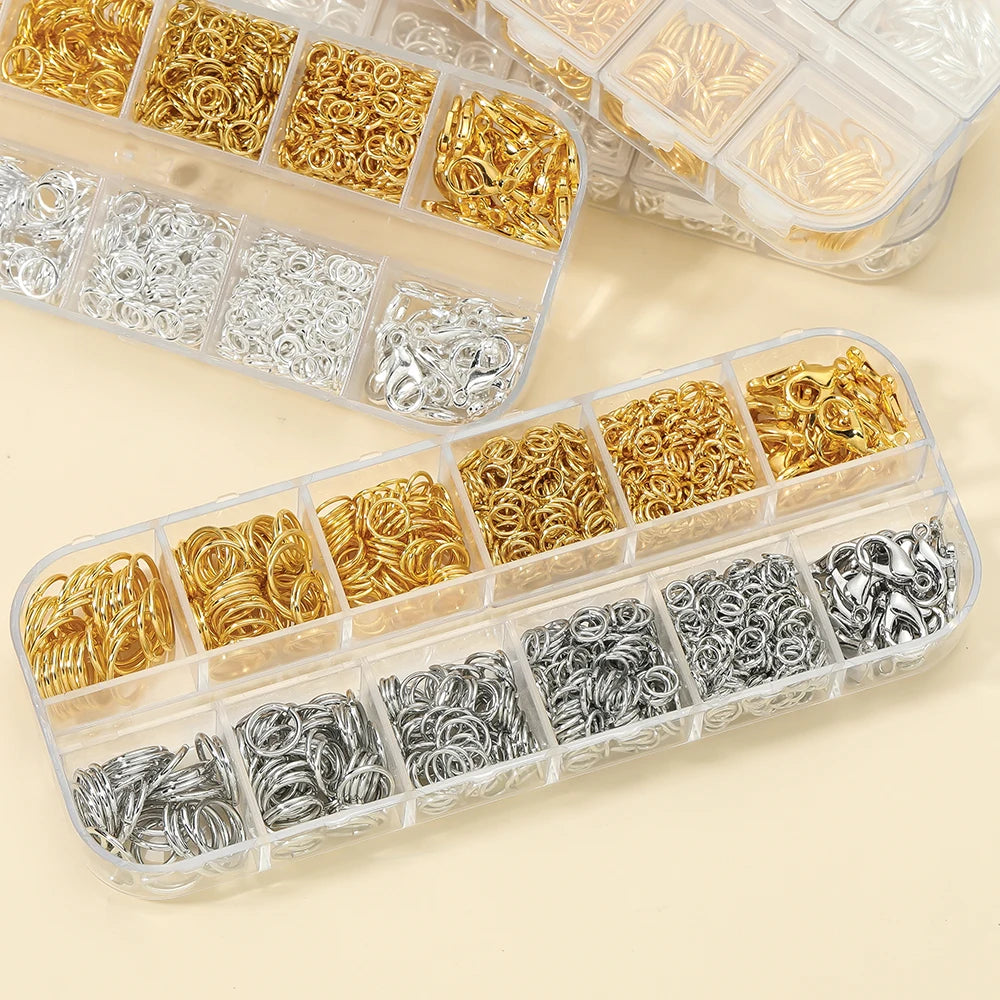 Jewelry Findings Kit with Zinc Alloy Jump Rings & Lobster Clasps