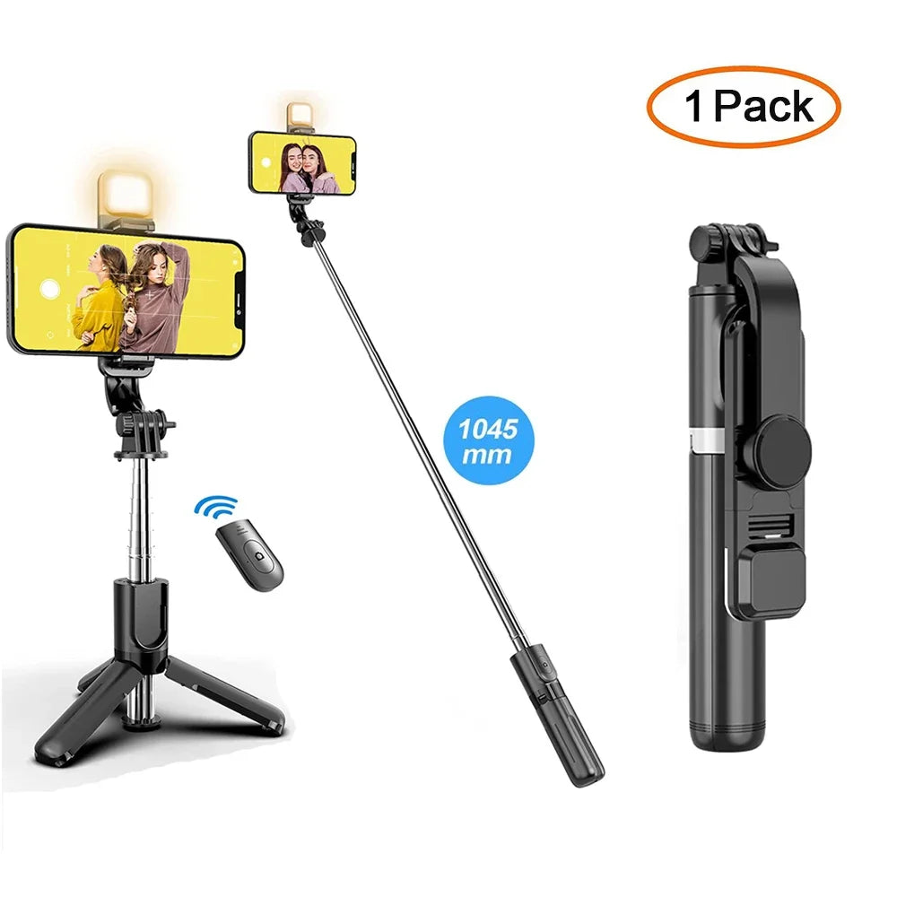 Bluetooth Selfie Stick Tripod with Remote & LED Light for Smartphones