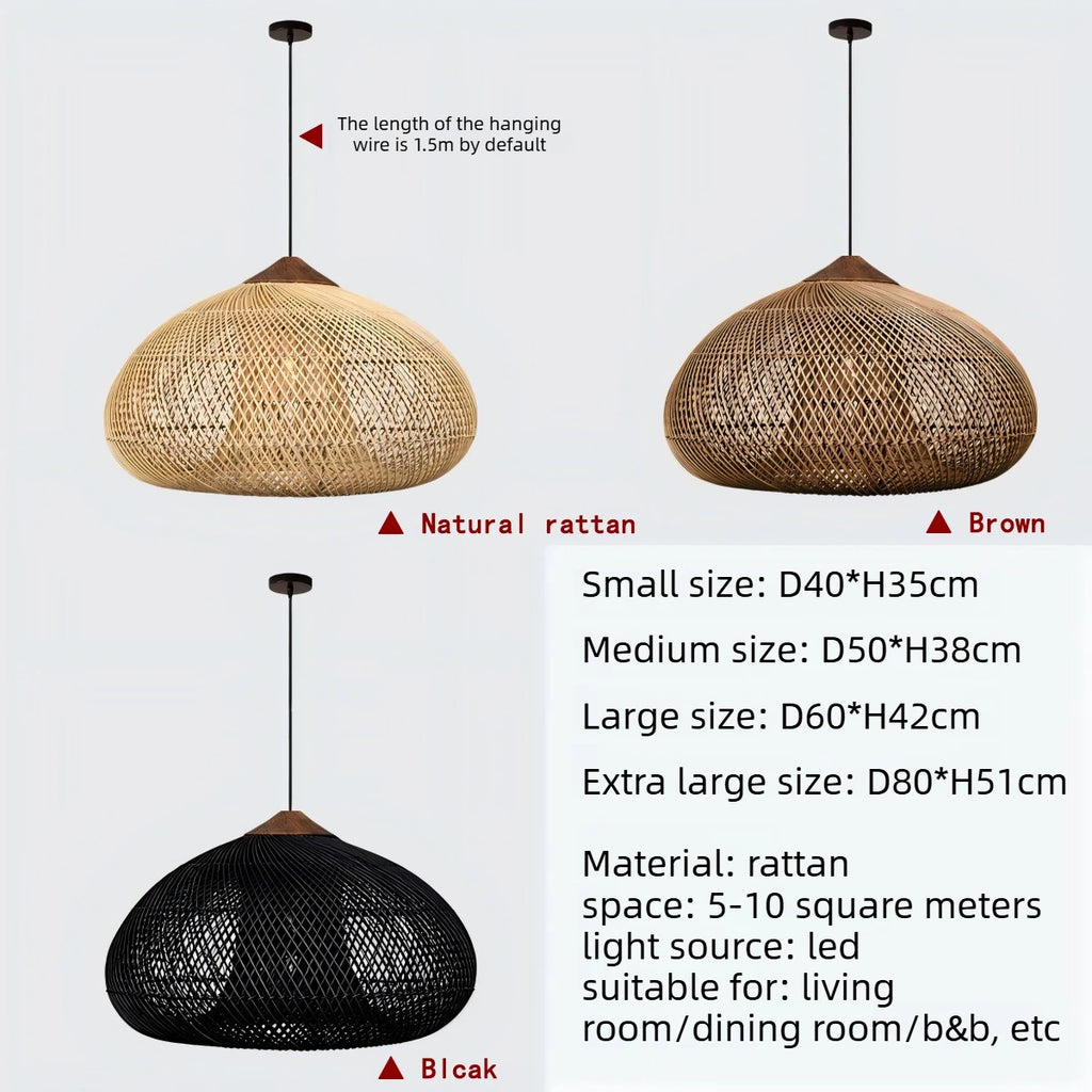 Japanese Wabi-Sabi Hand-Woven Rattan Pendant Light - Boho E27 Lamp