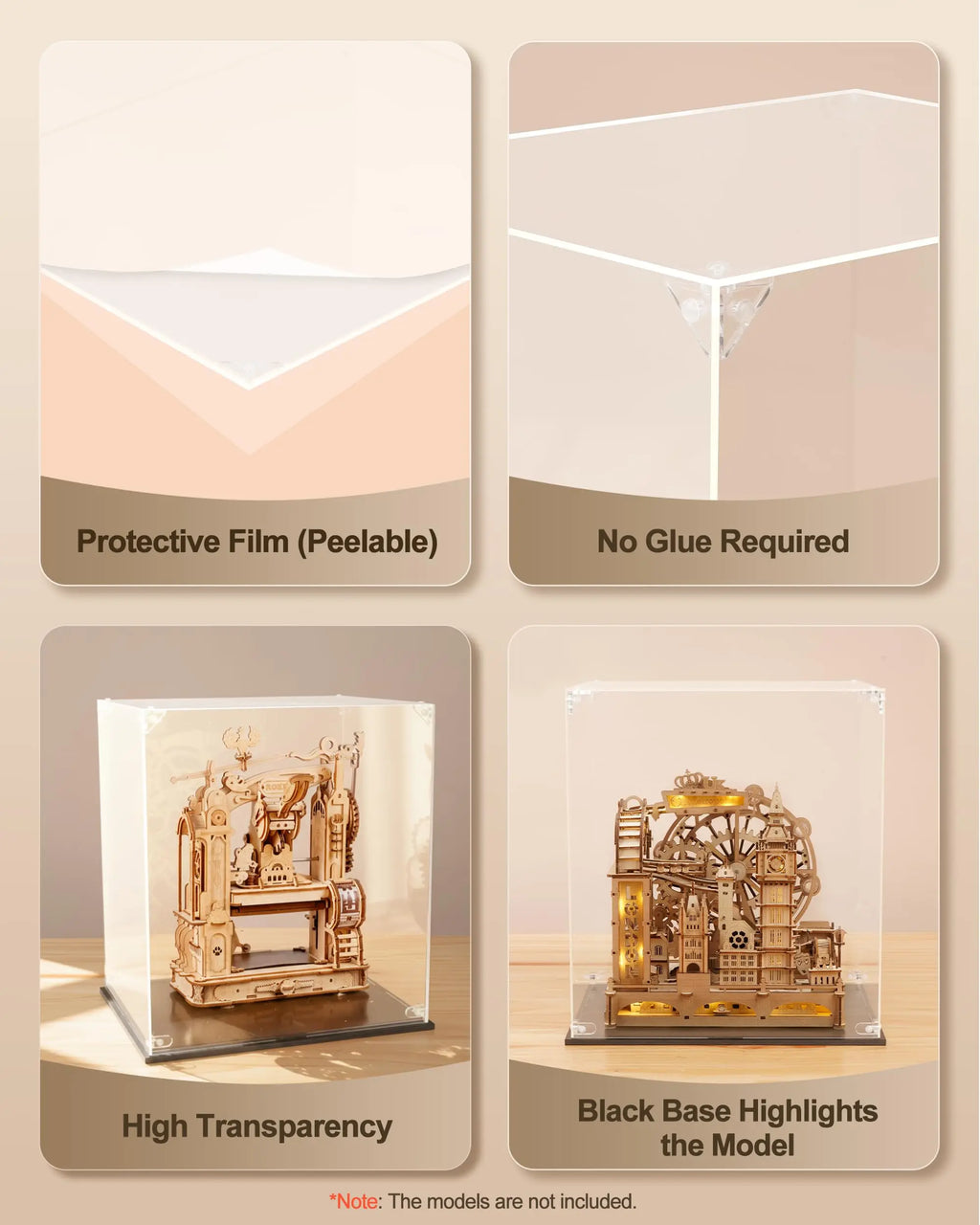 ROBOTIME Crystal Clarity Display Case for Model Kits - Dust-Free Showcase