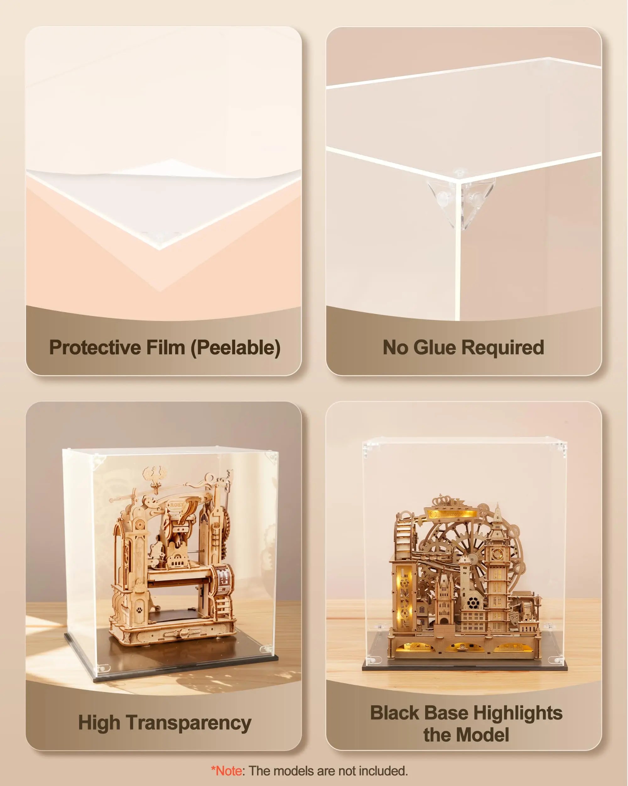 ROBOTIME Crystal Clarity Display Case for Model Kits - Dust-Free Showcase