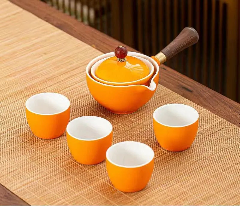 Portable 4-Piece Gongfu Tea Set with Rotating Teapot - Perfect Travel Gift