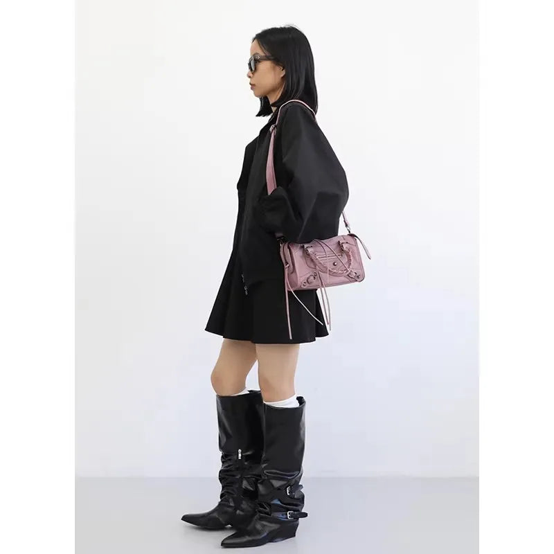 Y2K Dusty Pink Vintage Motorcycle Mini Square Bag for Women