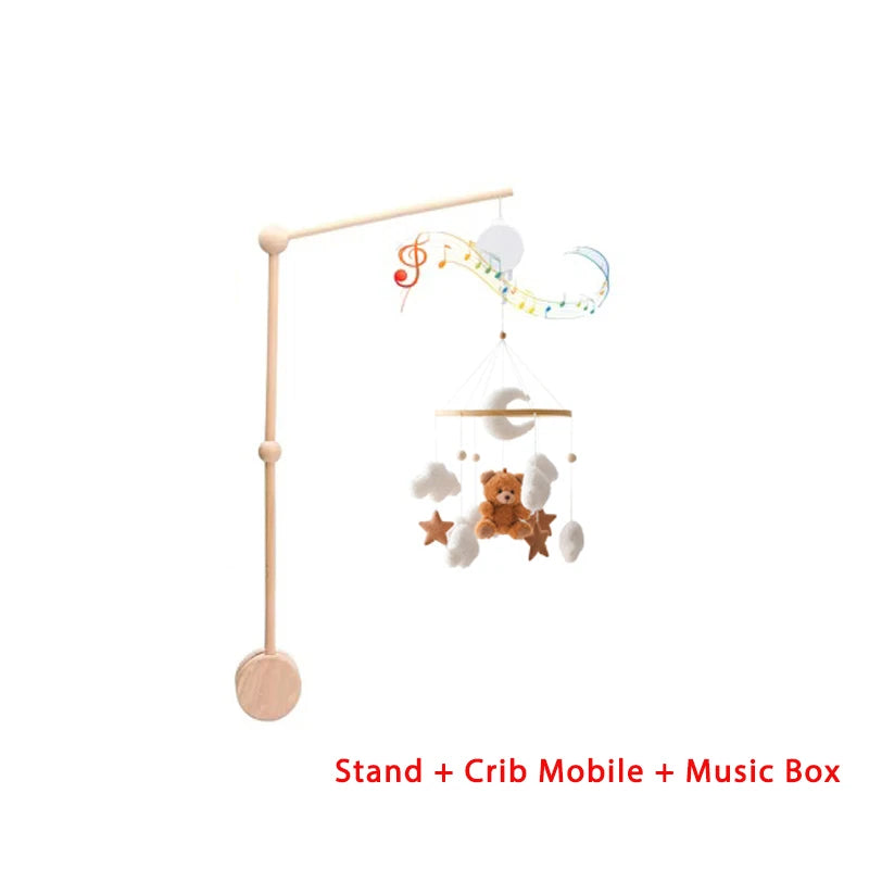 Dreamy Wooden Crib Mobile with Soft Felt Cartoon Bear & Gentle Bells