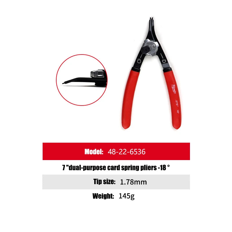 Milwaukee 7-Inch Convertible Snap Ring Pliers - 18°/90° Dual-Purpose Tool