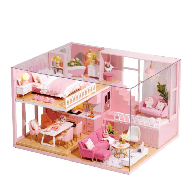 3D Wooden Mini Dollhouse Kit - DIY Duplex Apartment with Furniture