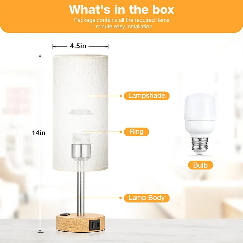 Dimmable Minimalist Bedside Table Lamp with USB Charging