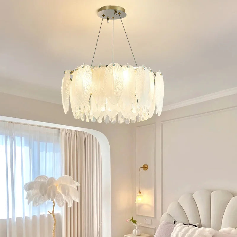 Stylish Modern Feather Glass Crystal Chandelier for Home Decor