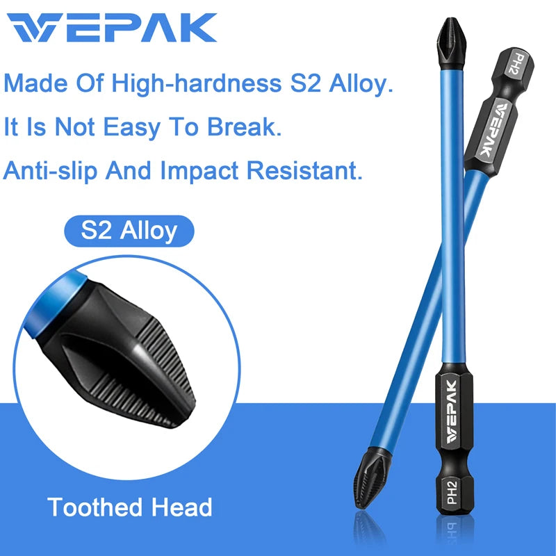 VEPAK S2 Alloy PH2 Screwdriver Bits Set with Magnetic Bit Holder