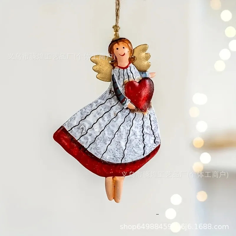 4PCS Vintage Angel Wooden Hanging Ornaments for Festive Decor