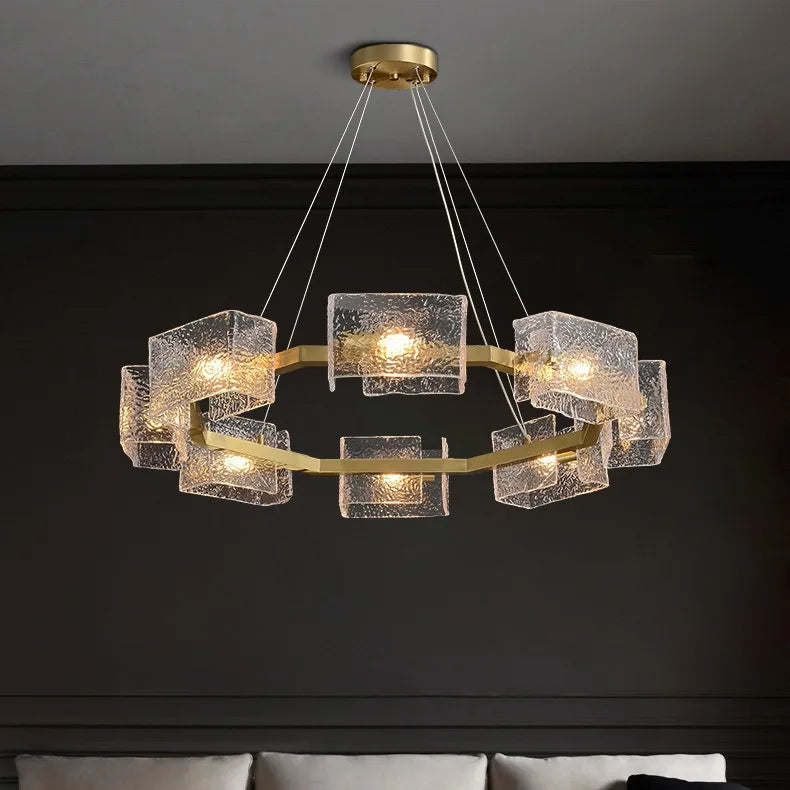 Elegant E14 Chandelier - Luxurious Copper & Textured Glass Design