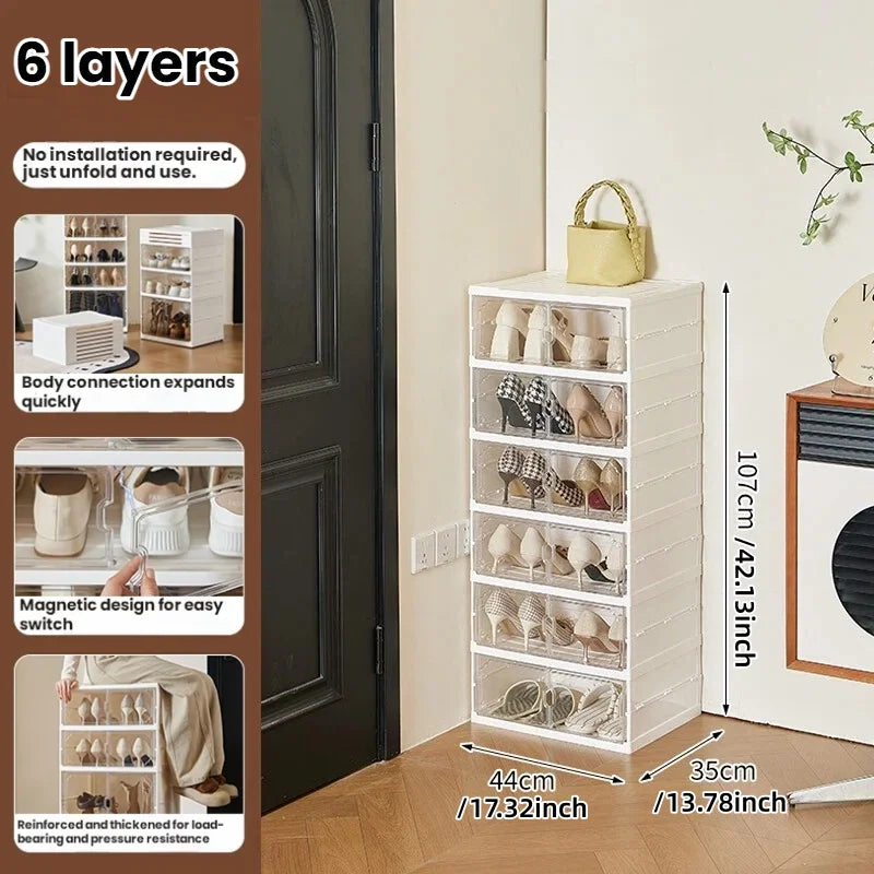 Foldable Shoe Storage Cabinet - Space-Saving Organizer for Boots & Toys